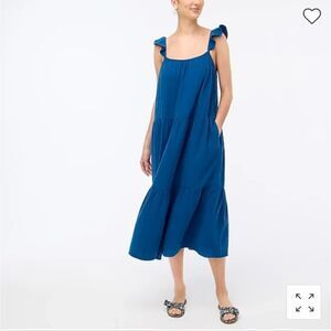 J Crew Ruffle Strap Gauze Midi Maxi Dress Women's Small Blue Cotton Light Travel